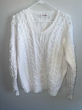 Crazy Horse WhitCable Knit V-Neck Sweater L